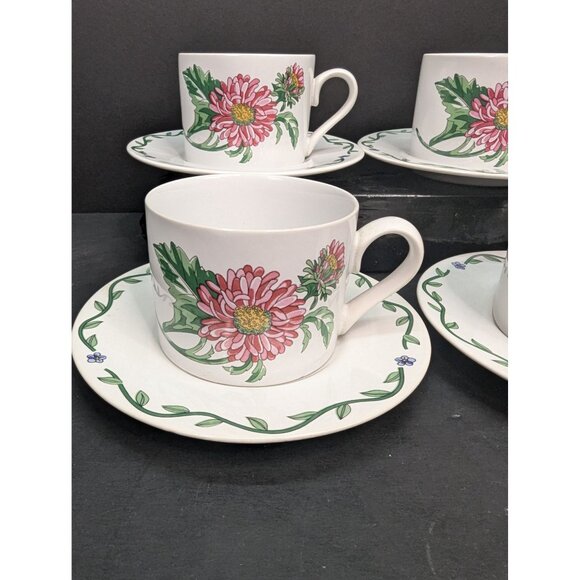 International Tableworks Terrace Blossoms Flat Coffee Cup w/Saucer Set of 4 - Picture 4 of 12